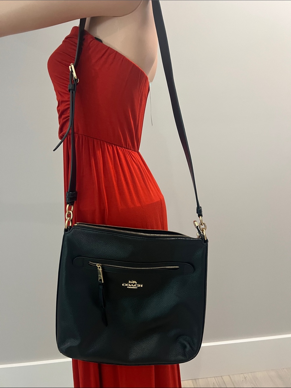 Coach Black Pebbled Leather Crossbody with Gold Hardware
